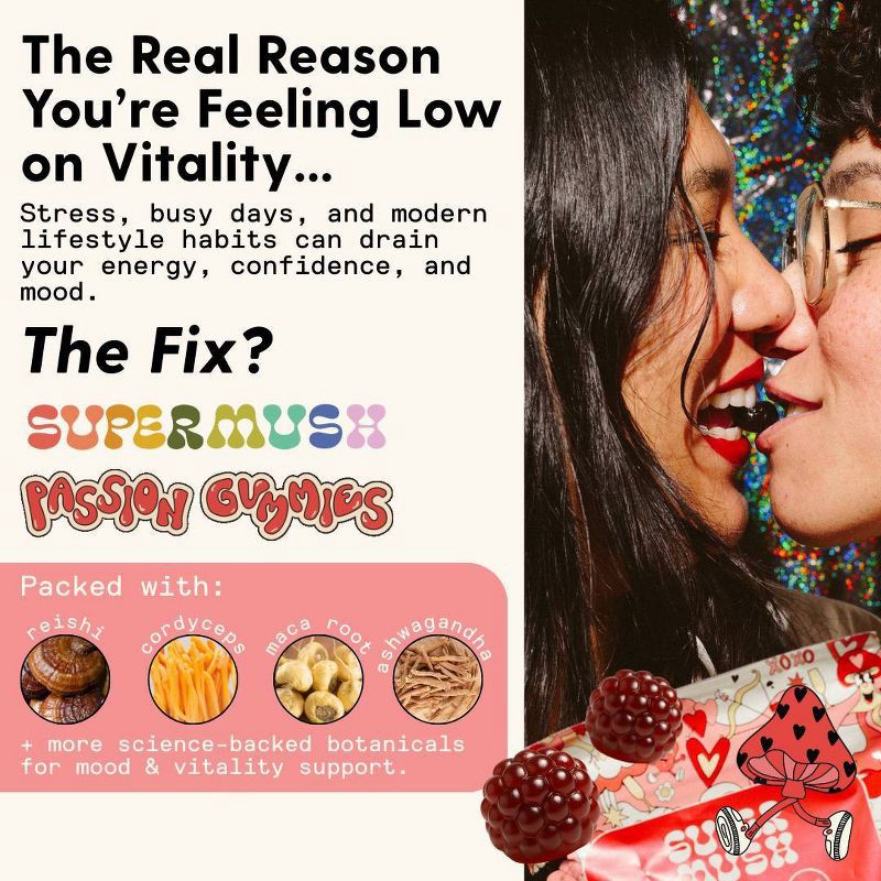 slide 6 of 10, SuperMush Daily Passion Mushroom Supplement Gummies - 28ct/14 Servings, 28 ct, 14 servings