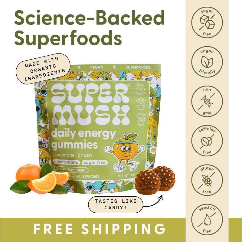 slide 4 of 11, SuperMush Daily Energy Mushroom Supplement Gummies - 28ct/14 Servings, 28 ct, 14 servings