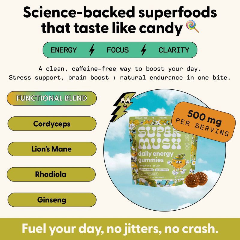 slide 5 of 11, SuperMush Daily Energy Mushroom Supplement Gummies - 28ct/14 Servings, 28 ct, 14 servings
