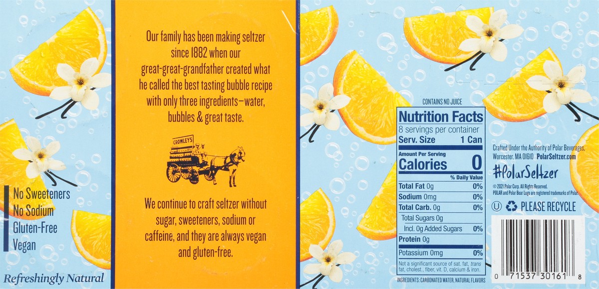 slide 8 of 9, Polar Seltzer - 8pk 12oz - Orange Vanilla, 8 ct; 12 oz