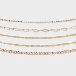 Chain Choker Necklace Set 5pc - Wild Fable™ Gold: Lobster Claw Clasp, Recycled Zinc, 12" Length