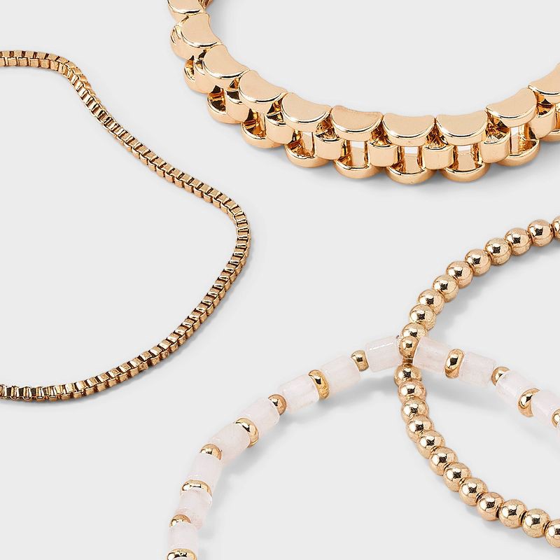 slide 4 of 4, Mixed Bead and Chain Semi-Precious Rose Quartz Bracelet Set 4pc - Universal Thread™ Light Pink: Iron, Acrylic, Zinc Alloy, 4 ct