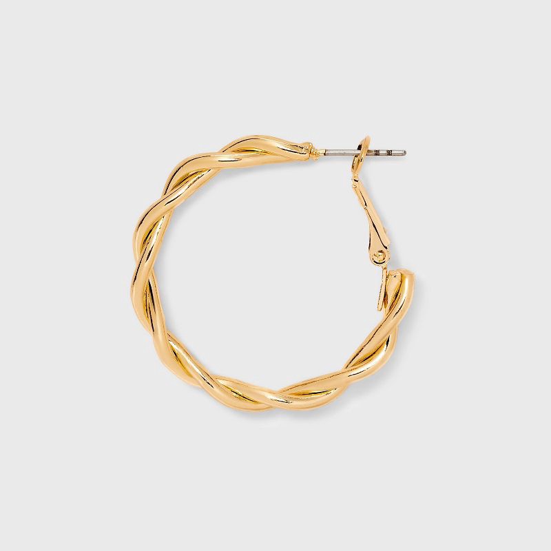 slide 3 of 3, Twisted Hoop Earring Set 3pc - Universal Thread™ Gold: Steel Material, Post Closure, 1.25" Length, 3 ct