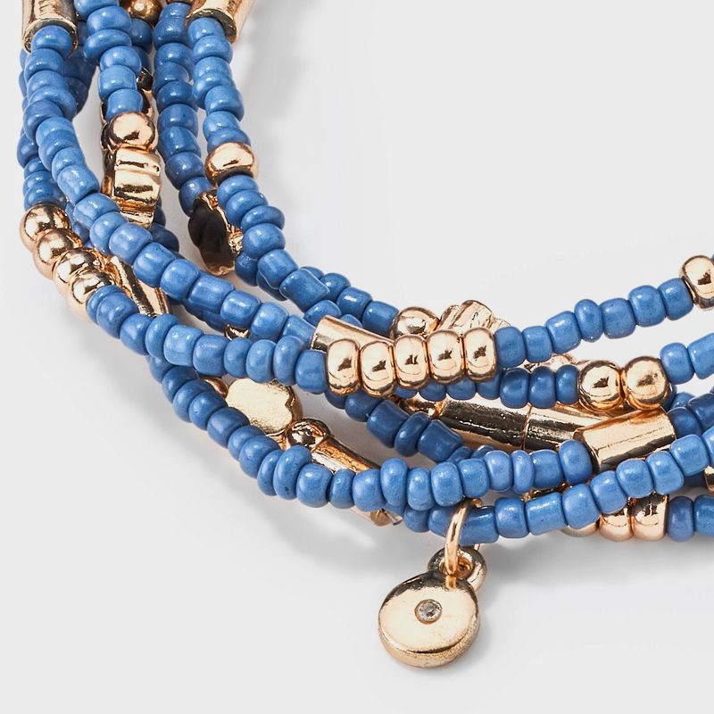 slide 4 of 4, Floral Beaded Bracelet Set 7pc - Universal Thread™ Blue: Glass Acrylic Zinc Alloy Stretch Jewelry, 7 ct