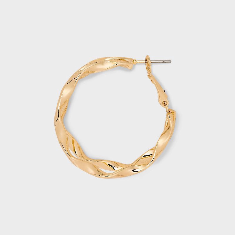 slide 3 of 3, Two Row Wavy Hoop Earrings - Universal Thread™ Gold: Clip-In Clasp, Recycled Iron, 1.25" Length, 1 ct