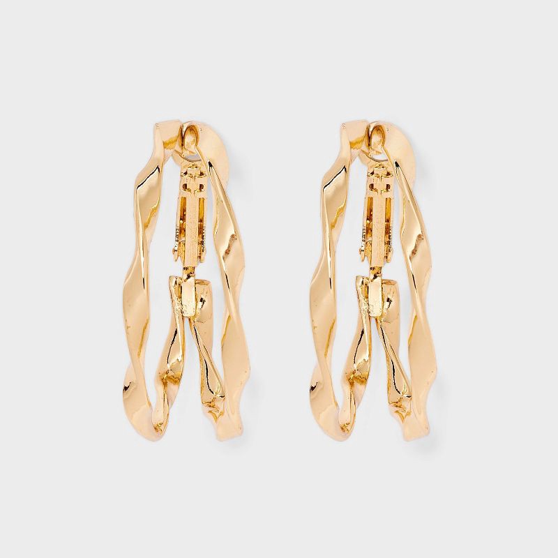 slide 1 of 3, Two Row Wavy Hoop Earrings - Universal Thread™ Gold: Clip-In Clasp, Recycled Iron, 1.25" Length, 1 ct