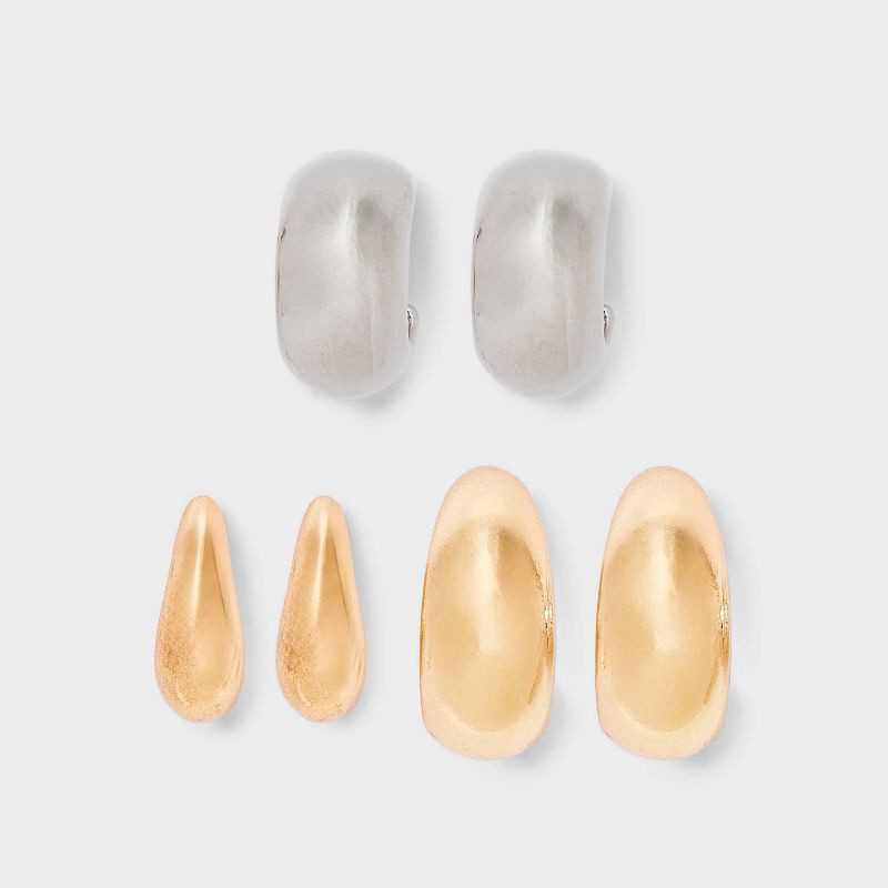 slide 1 of 3, Tubular Hoop Earring Set 3pc - Universal Thread™ Multicolor: Steel, Nickel-Free, Zinc Alloy, Post Closure, 3 ct