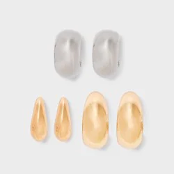 Tubular Hoop Earring Set 3pc - Universal Thread™ Multicolor: Steel, Nickel-Free, Zinc Alloy, Post Closure