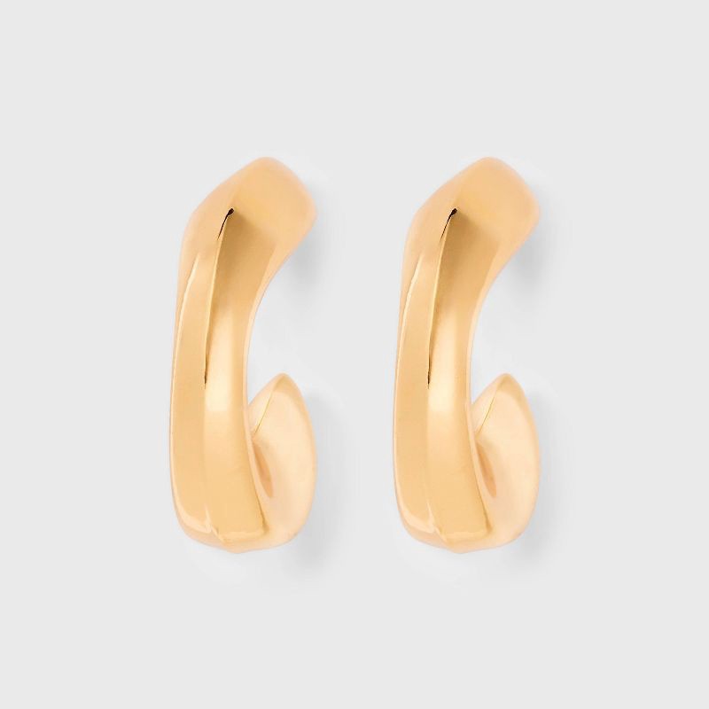 slide 1 of 3, Puffy Pressed Hoop Earrings - Universal Thread™ Gold: Recycled Iron, 1.25" Diameter, 1 ct