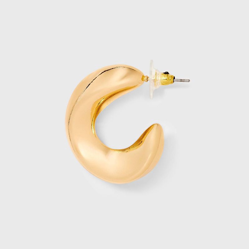 slide 3 of 3, Puffy Pressed Hoop Earrings - Universal Thread™ Gold: Recycled Iron, 1.25" Diameter, 1 ct