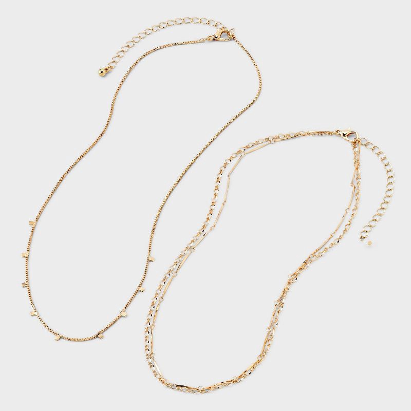 slide 2 of 3, Mixed Chain and Delicate Charm Multi-Strand Necklace - Universal Thread™ Gold: Lobster Claw Clasp, 16" Length, 1 ct