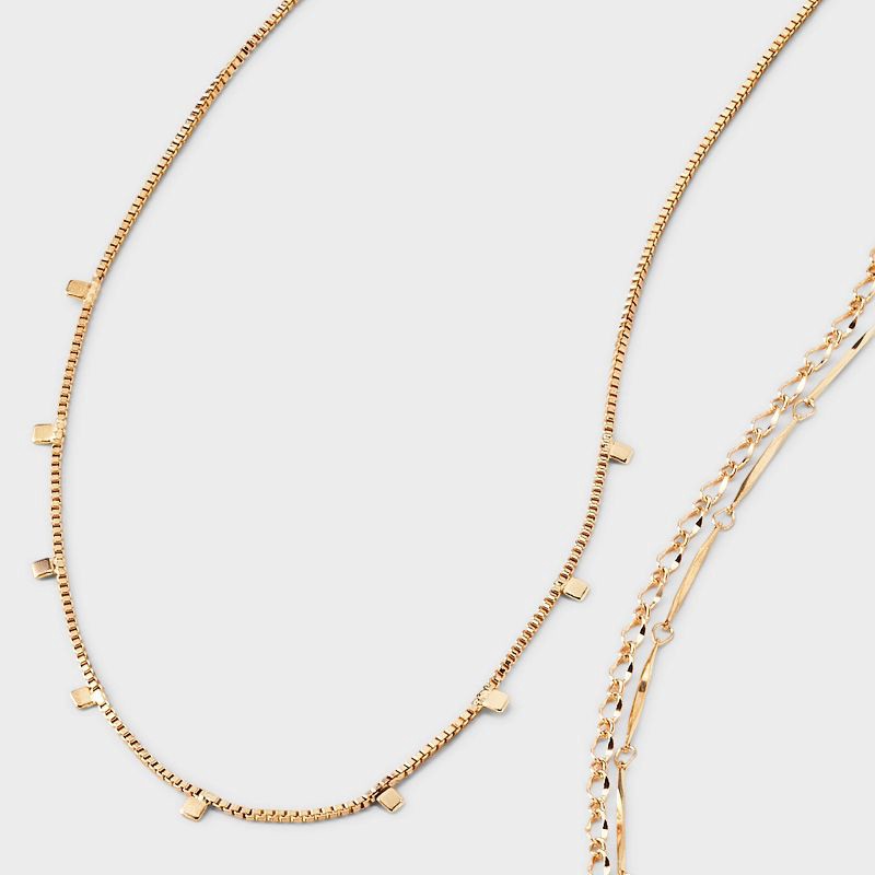 slide 3 of 3, Mixed Chain and Delicate Charm Multi-Strand Necklace - Universal Thread™ Gold: Lobster Claw Clasp, 16" Length, 1 ct