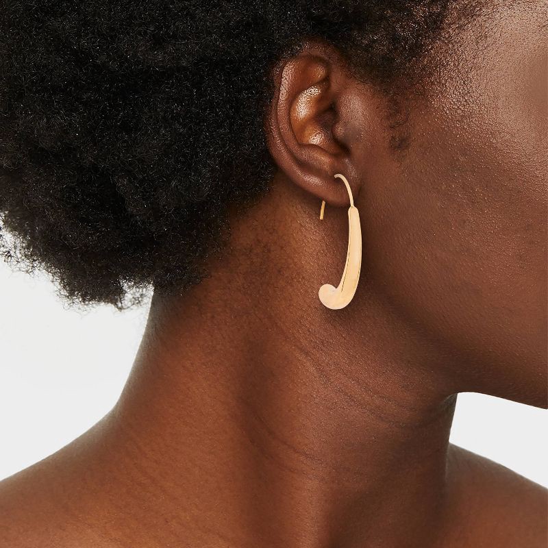 slide 2 of 3, Tubular Threader Hoop Earrings - Universal Thread™ Gold: Brass & Zinc Alloy, Nickel-Free, 1.33" Length, 5.6g Weight, 5.6 gram