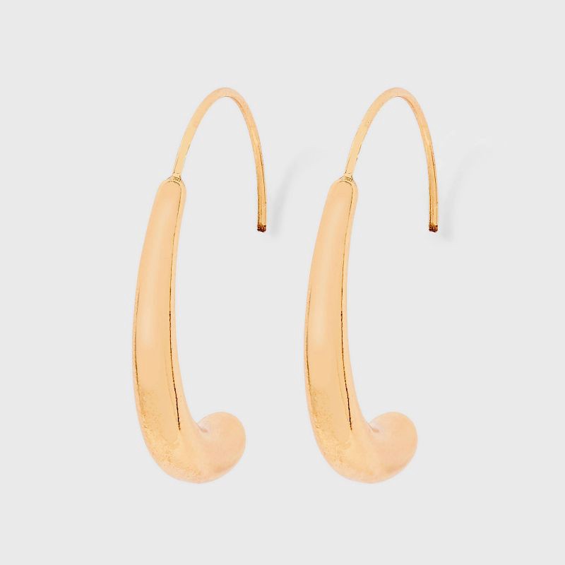 slide 1 of 3, Tubular Threader Hoop Earrings - Universal Thread™ Gold: Brass & Zinc Alloy, Nickel-Free, 1.33" Length, 5.6g Weight, 5.6 gram