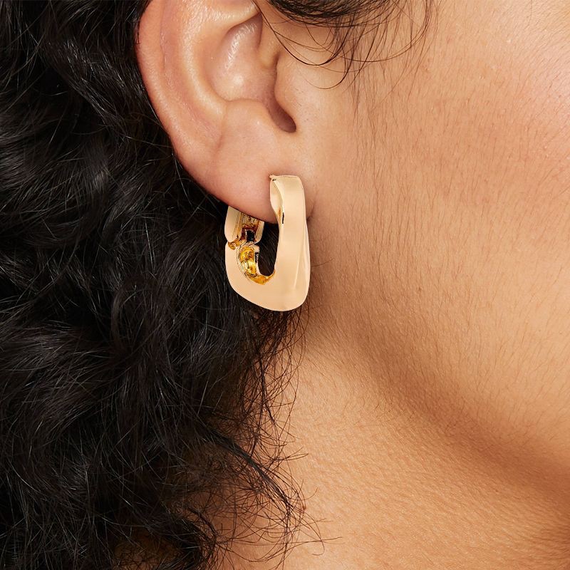 slide 2 of 3, Twisted Rectangular Hoop Earrings - Universal Thread™ Gold: Hinge Closure, Steel & Nickel-Free Metal, 1 ct