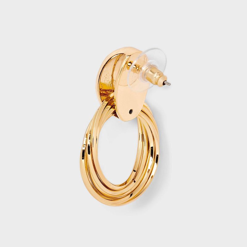 slide 3 of 3, Twisted Doorknocker Earrings - Universal Thread™ Gold: Recycled Zinc, Post Closure, 1.5" Drop, 1 ct