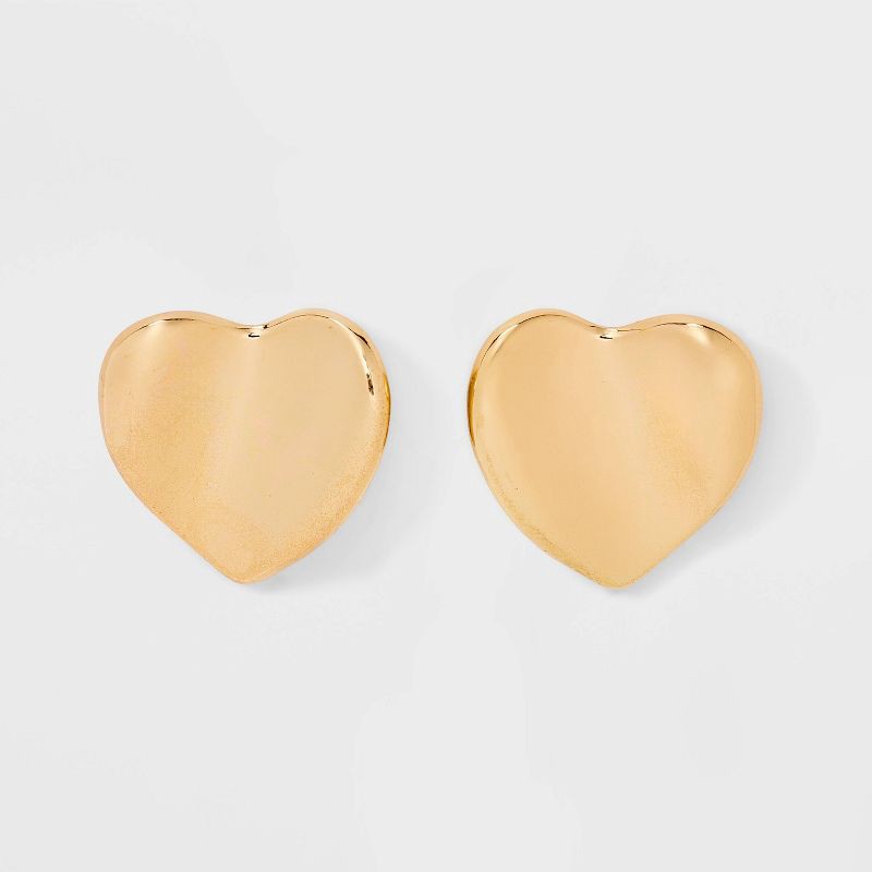 slide 1 of 3, Wavy Heart Earrings - Universal Thread™ Gold: Nickel-Free Recycled Iron, Post Closure, Button Style, 1 ct