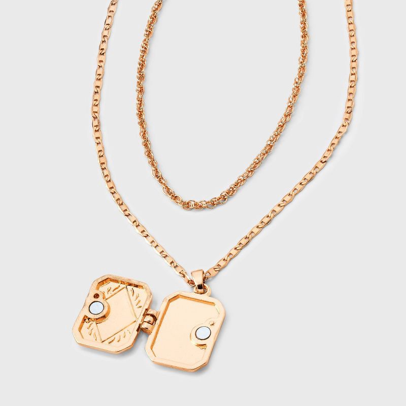 slide 4 of 5, Rectangular Locket Multi-Strand Necklace - Universal Thread™ Gold: Iron, Brass, Zinc Alloy, Lobster Clasp, 1 ct