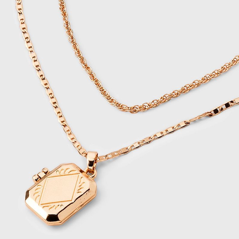 slide 5 of 5, Rectangular Locket Multi-Strand Necklace - Universal Thread™ Gold: Iron, Brass, Zinc Alloy, Lobster Clasp, 1 ct