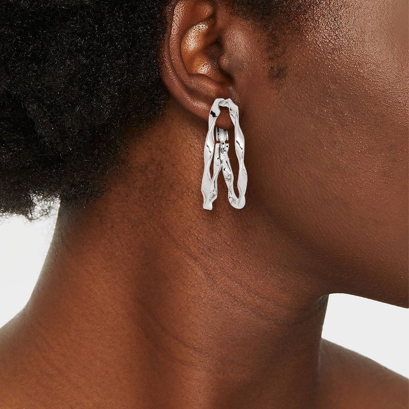 slide 2 of 3, Two Row Wavy Hoop Earrings - Universal Thread™ Silver: Nickel-Free, Recycled Iron, Clip-In Clasp, 1 ct