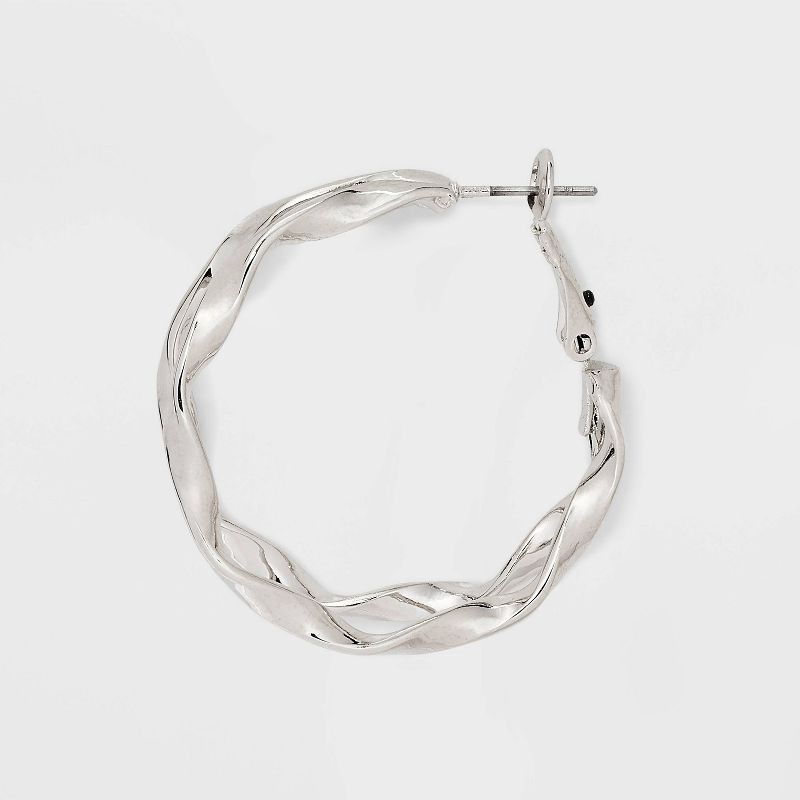 slide 3 of 3, Two Row Wavy Hoop Earrings - Universal Thread™ Silver: Nickel-Free, Recycled Iron, Clip-In Clasp, 1 ct