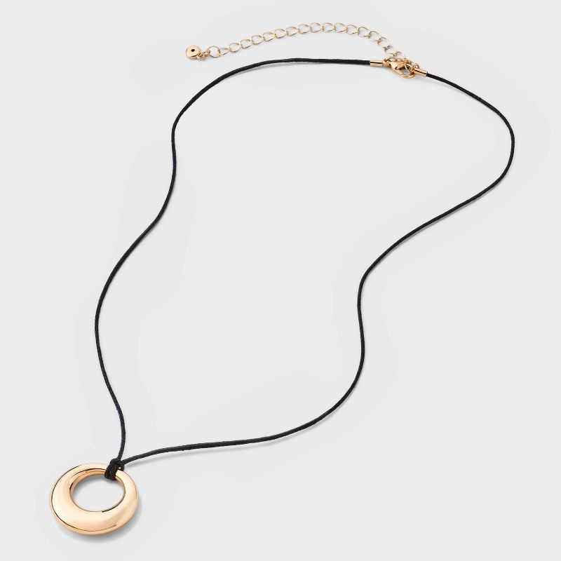 slide 3 of 4, Cord with Puffy Open Circle Pendant Necklace - Universal Thread™ Gold: Lobster Claw Clasp, 18" Length, Recycled Zinc, 1 ct