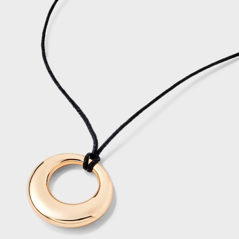 slide 1 of 4, Cord with Puffy Open Circle Pendant Necklace - Universal Thread™ Gold: Lobster Claw Clasp, 18" Length, Recycled Zinc, 1 ct