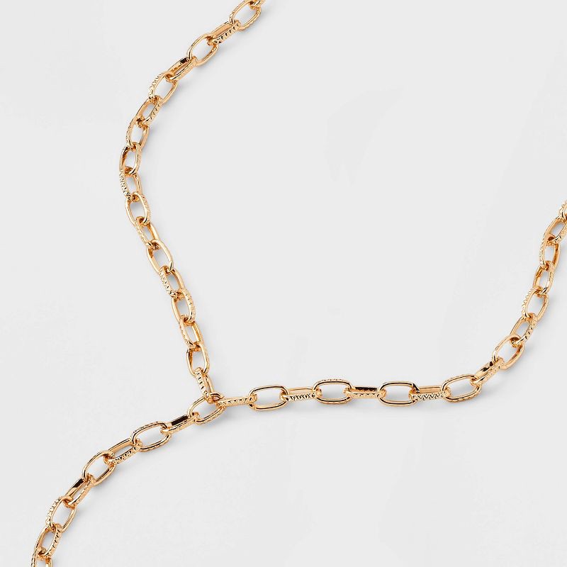 slide 4 of 4, Link Chain Y-Necklace - A New Day™ Gold: Lobster Claw Clasp, Steel, 16" with 3" Extender, 1 ct