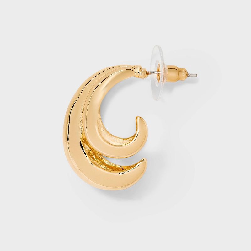 slide 3 of 3, Double Hoop Earrings - A New Day™ Gold: Hypoallergenic Zinc, Post Closure, 1.14" Length, 1 ct