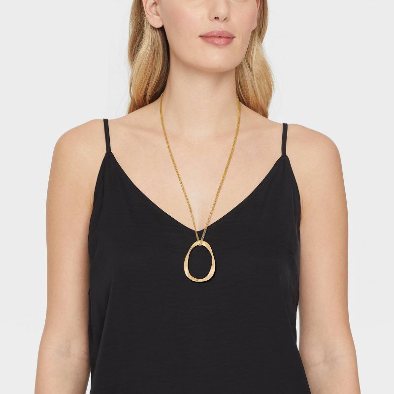 slide 2 of 4, Oval Pendant Necklace - A New Day™ Gold: Lobster Claw Clasp, 32" Length, Zinc Material, Includes 3" Extender, 1 ct