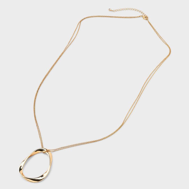 slide 3 of 4, Oval Pendant Necklace - A New Day™ Gold: Lobster Claw Clasp, 32" Length, Zinc Material, Includes 3" Extender, 1 ct