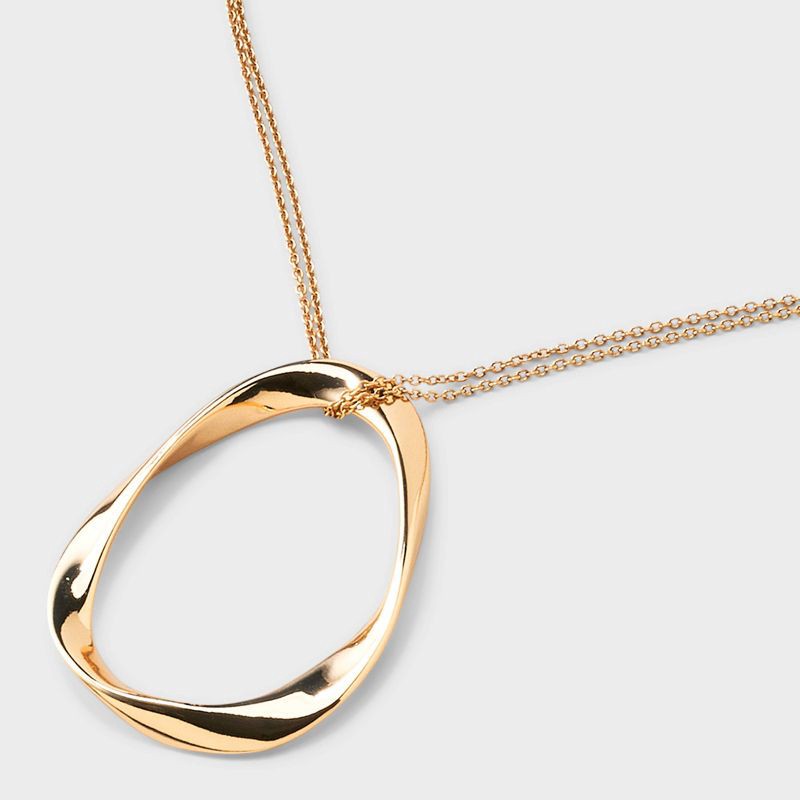slide 4 of 4, Oval Pendant Necklace - A New Day™ Gold: Lobster Claw Clasp, 32" Length, Zinc Material, Includes 3" Extender, 1 ct