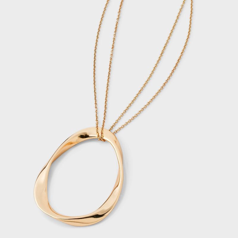 slide 1 of 4, Oval Pendant Necklace - A New Day™ Gold: Lobster Claw Clasp, 32" Length, Zinc Material, Includes 3" Extender, 1 ct
