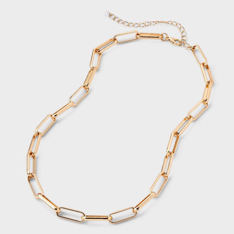 slide 3 of 4, Paper Clip Chain Necklace - A New Day™ Gold: Steel, Lobster Claw Clasp, 16" with 3" Extender, 1 ct