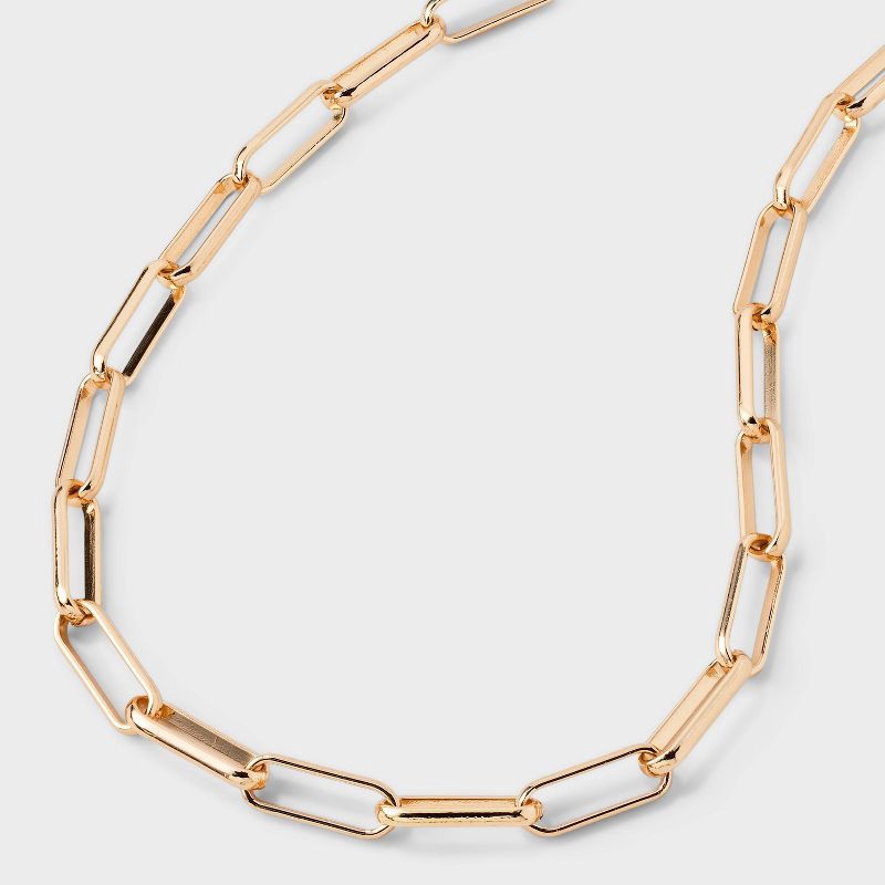 slide 1 of 4, Paper Clip Chain Necklace - A New Day™ Gold: Steel, Lobster Claw Clasp, 16" with 3" Extender, 1 ct