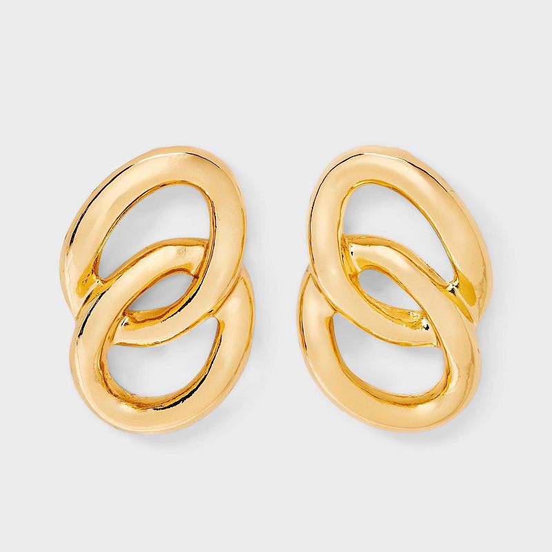 slide 1 of 3, Linear Link Earrings - A New Day™ Gold: Hypoallergenic Nickel-Free Metal, Post Closure, 1 ct