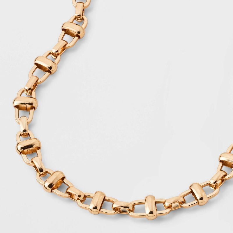 slide 4 of 4, Bar Chain Necklace - A New Day™ Gold: Lobster Claw Clasp, 16" Length, 3" Extender, Iron Material, Metallic Finish, 1 ct