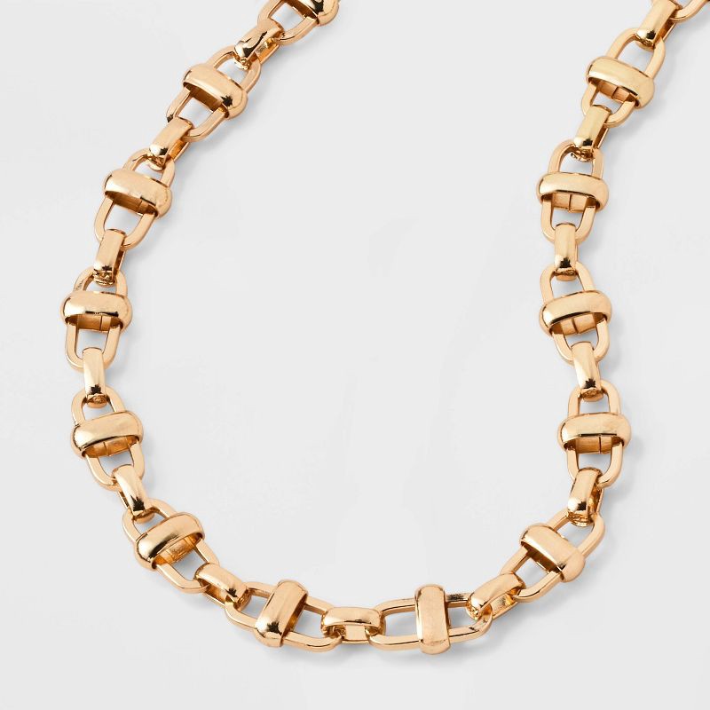 slide 1 of 4, Bar Chain Necklace - A New Day™ Gold: Lobster Claw Clasp, 16" Length, 3" Extender, Iron Material, Metallic Finish, 1 ct