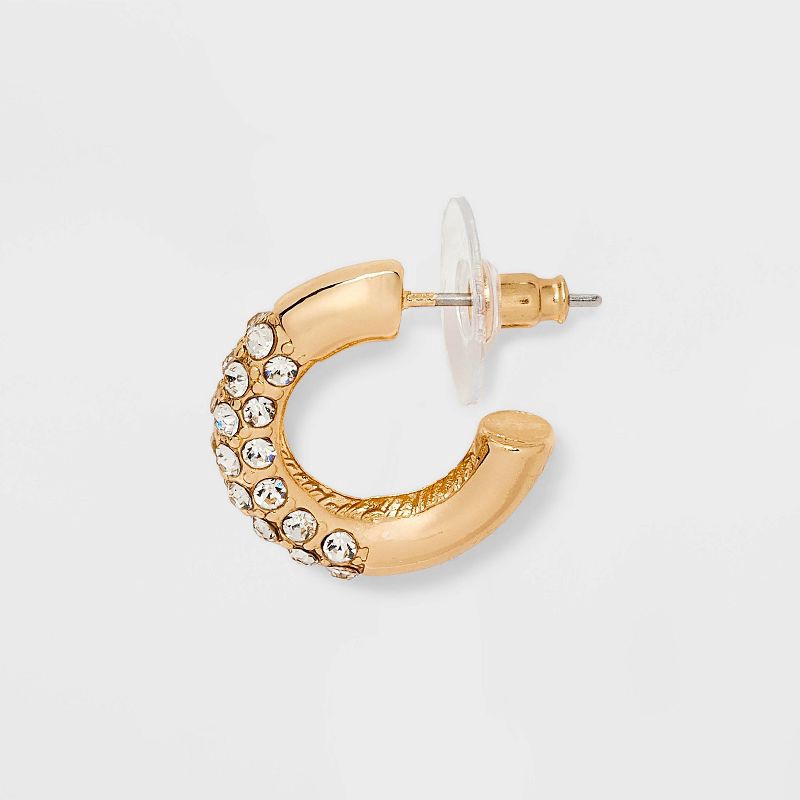 slide 3 of 3, Mini Pave Hoop Earrings - A New Day™ Clear/Gold: Nickel-Free, Post Closure, 0.7" Length, 1 ct