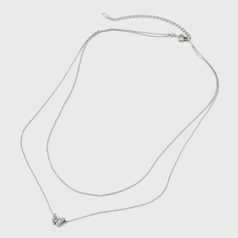 slide 3 of 4, Silver Plated Sliding Cubic Zirconia Butterfly Multi-Strand Necklace - A New Day™: Brass, Nickel-Free, 21" Length, 1 ct