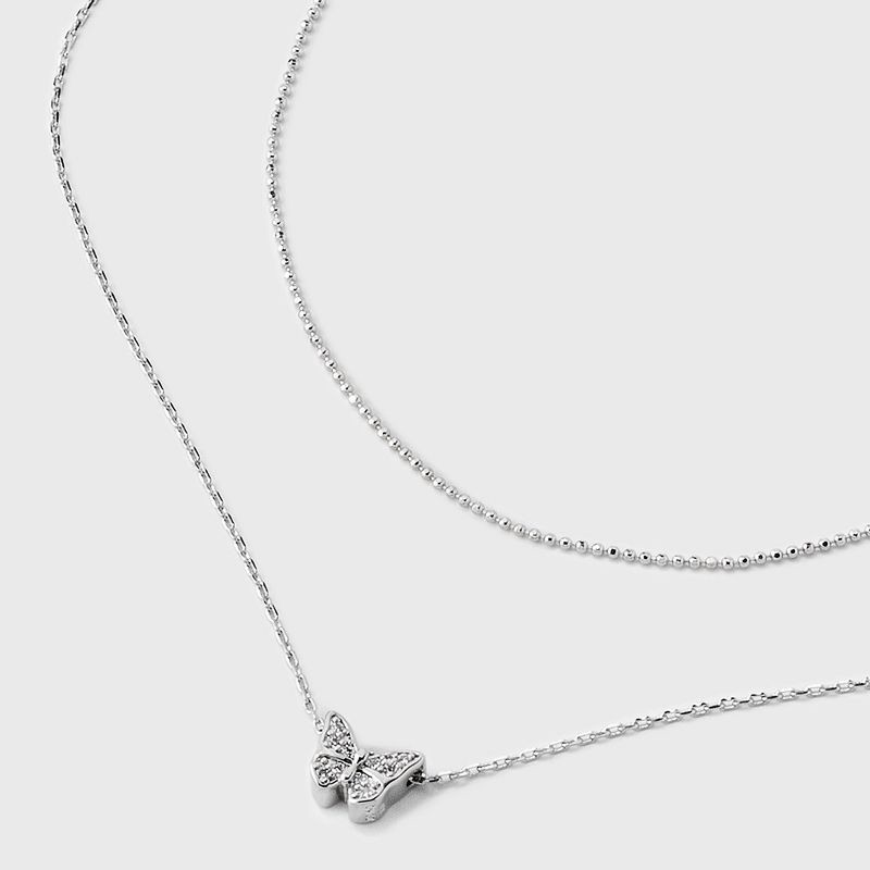 slide 4 of 4, Silver Plated Sliding Cubic Zirconia Butterfly Multi-Strand Necklace - A New Day™: Brass, Nickel-Free, 21" Length, 1 ct