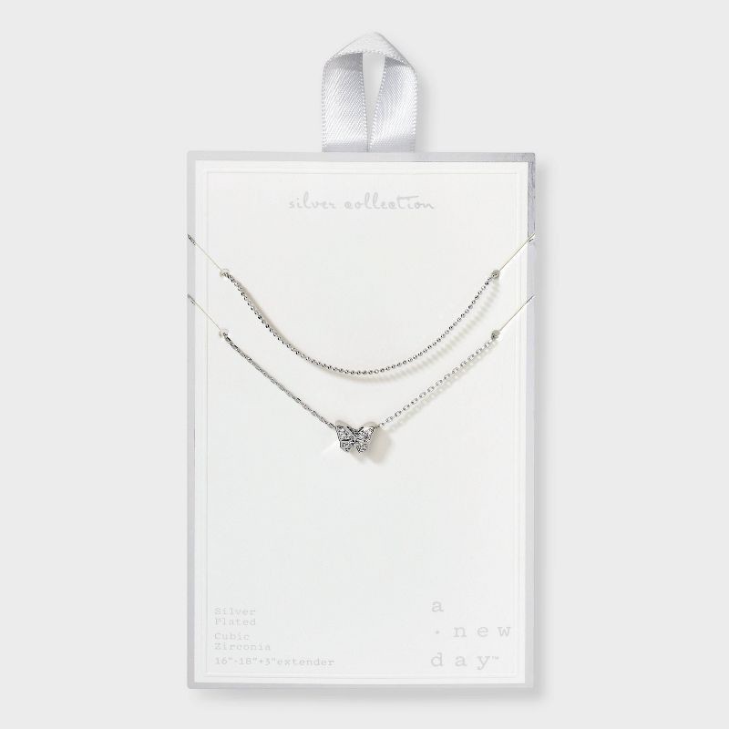 slide 1 of 4, Silver Plated Sliding Cubic Zirconia Butterfly Multi-Strand Necklace - A New Day™: Brass, Nickel-Free, 21" Length, 1 ct