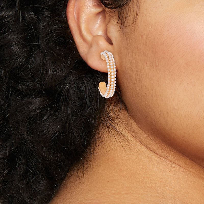 slide 2 of 3, Pearl Hoop Earrings - A New Day™ Gold: Hypoallergenic Zinc, Post Closure, 1.05" Length, 0.015 lbs, 0.015 lb