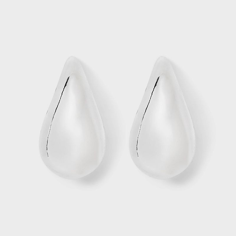 slide 1 of 3, Thick Tear Drop Stud Earrings - A New Day™ Silver: Hypoallergenic Plastic, Post Closure, 1.3" Length, 1 ct