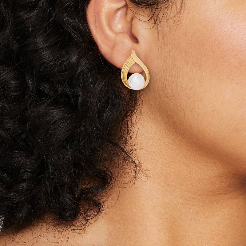 slide 2 of 3, Elegant Pearl Drop Earrings - A New Day™ Pearl/Gold: Nickel-Free Metal, Post Closure, 0.99" Length, 0.67" Width, 1 ct