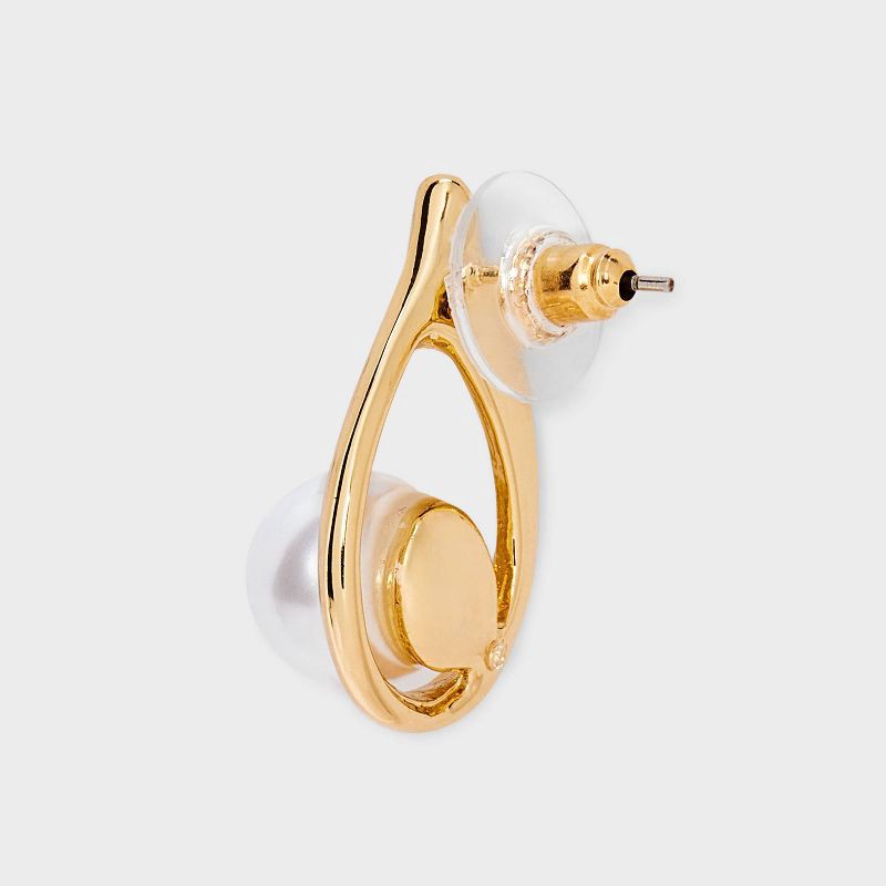 slide 3 of 3, Elegant Pearl Drop Earrings - A New Day™ Pearl/Gold: Nickel-Free Metal, Post Closure, 0.99" Length, 0.67" Width, 1 ct