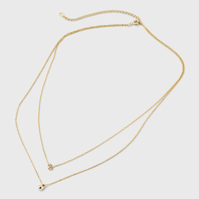 slide 3 of 4, 14K Gold Plated Bezeled Cubic Zirconia Teardrop Multi-Strand Necklace - A New Day™: Polished Brass, Gift Box Included, 1 ct