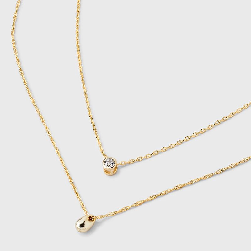 slide 4 of 4, 14K Gold Plated Bezeled Cubic Zirconia Teardrop Multi-Strand Necklace - A New Day™: Polished Brass, Gift Box Included, 1 ct