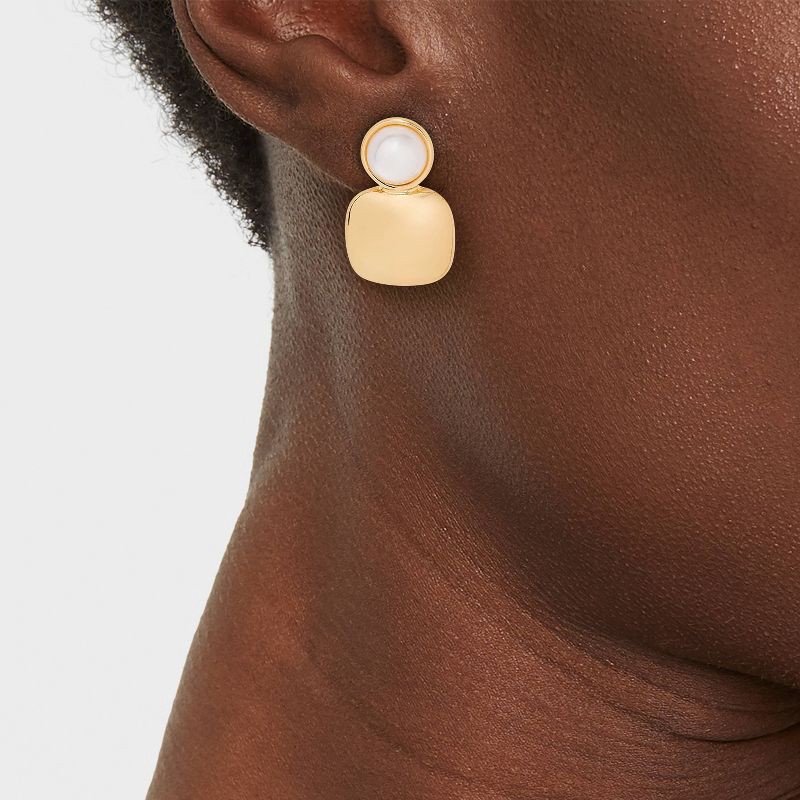 slide 2 of 3, Pearl Drop with Cubic Zirconia Earrings - A New Day™ Silver: Nickel-Free Metal, Post Closure, 0.93" Length, 1 ct