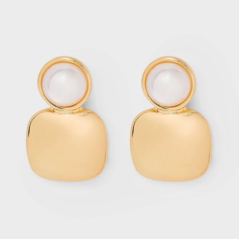 slide 3 of 3, Pearl Drop with Cubic Zirconia Earrings - A New Day™ Silver: Nickel-Free Metal, Post Closure, 0.93" Length, 1 ct